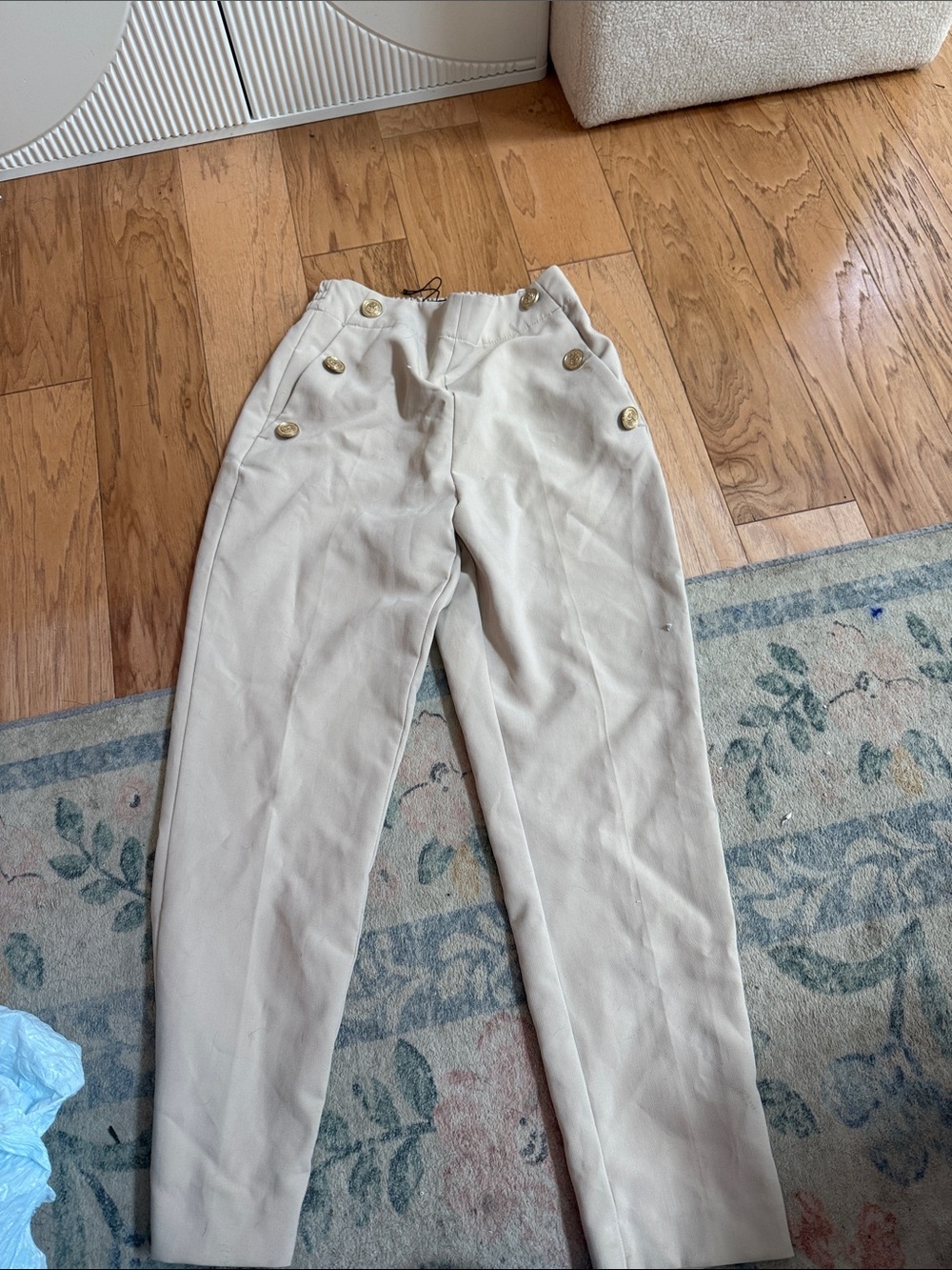 Zara Cream High-Waist Button Detail Pants